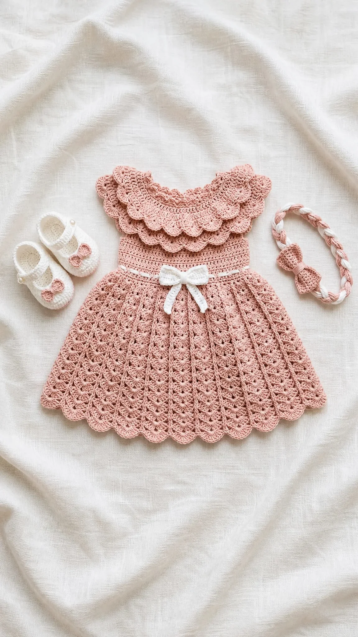 Blush Pink Ruffle Baby Dress Set Free Crochet Pattern