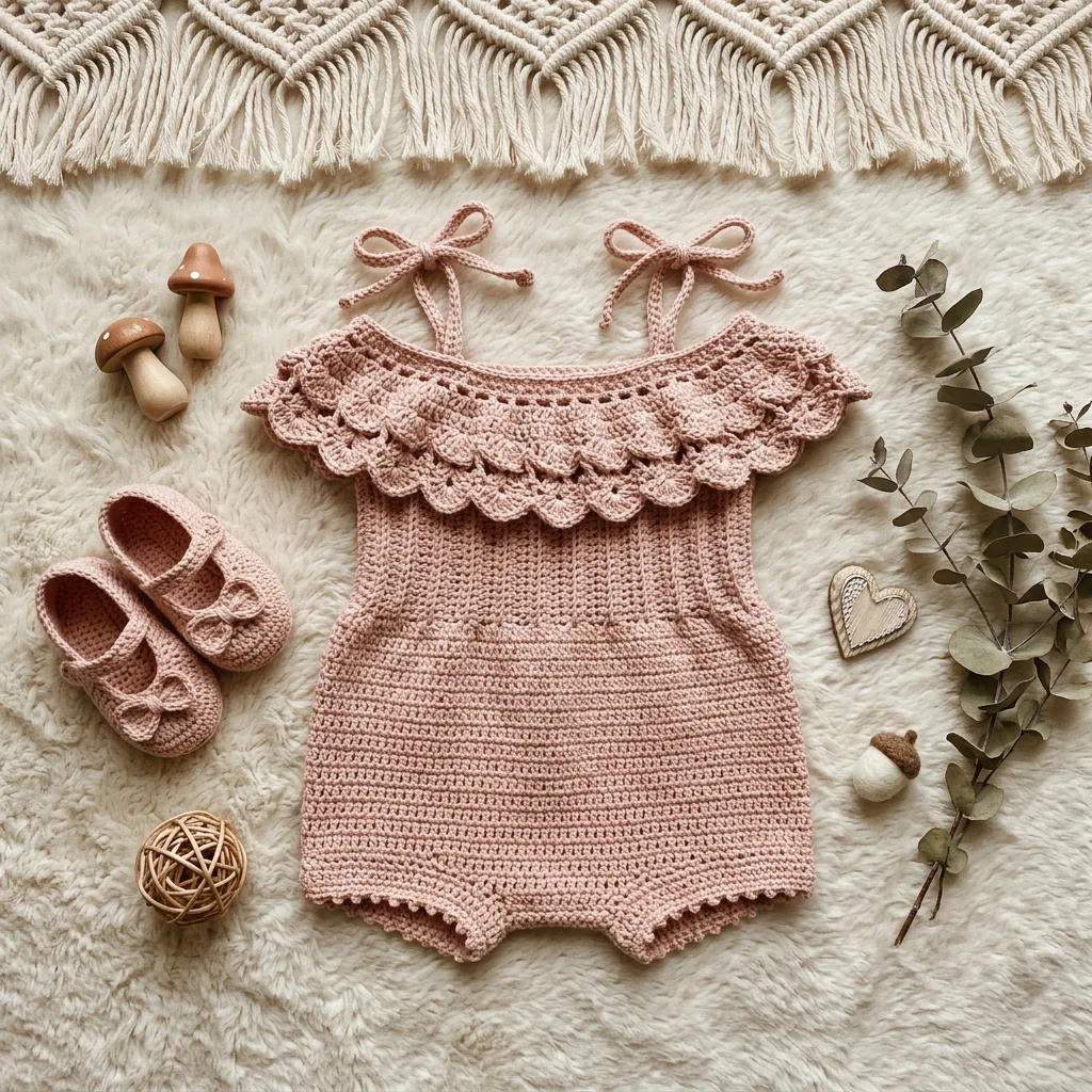 Blush Pink Ruffle Baby Romper Free Crochet Pattern