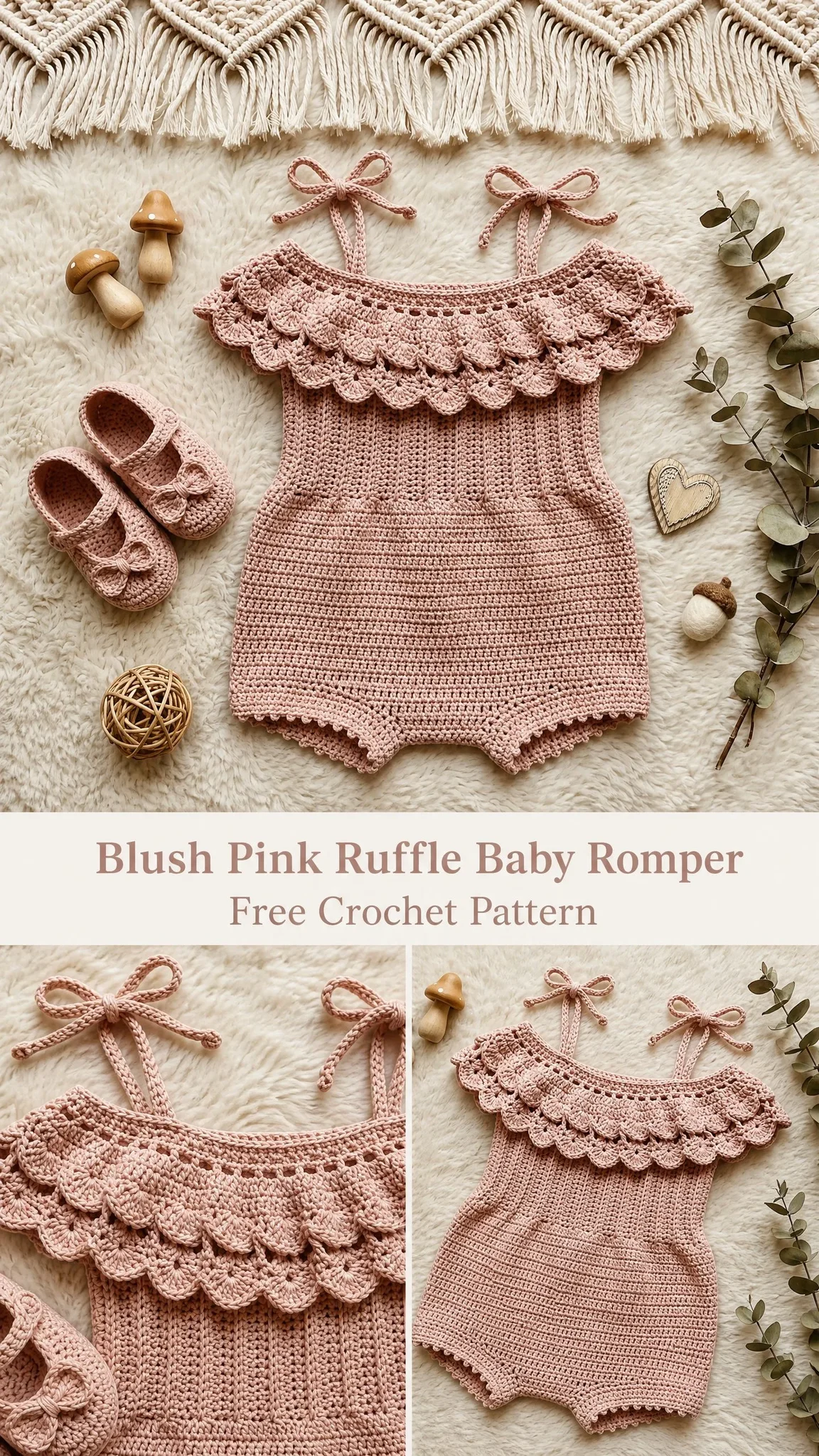 Blush Pink Ruffle Baby Romper Free Crochet Pattern