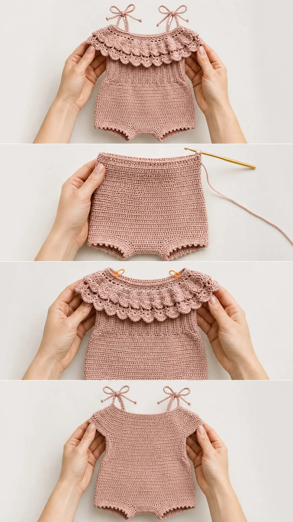 Blush Pink Ruffle Baby Romper Free Crochet Pattern