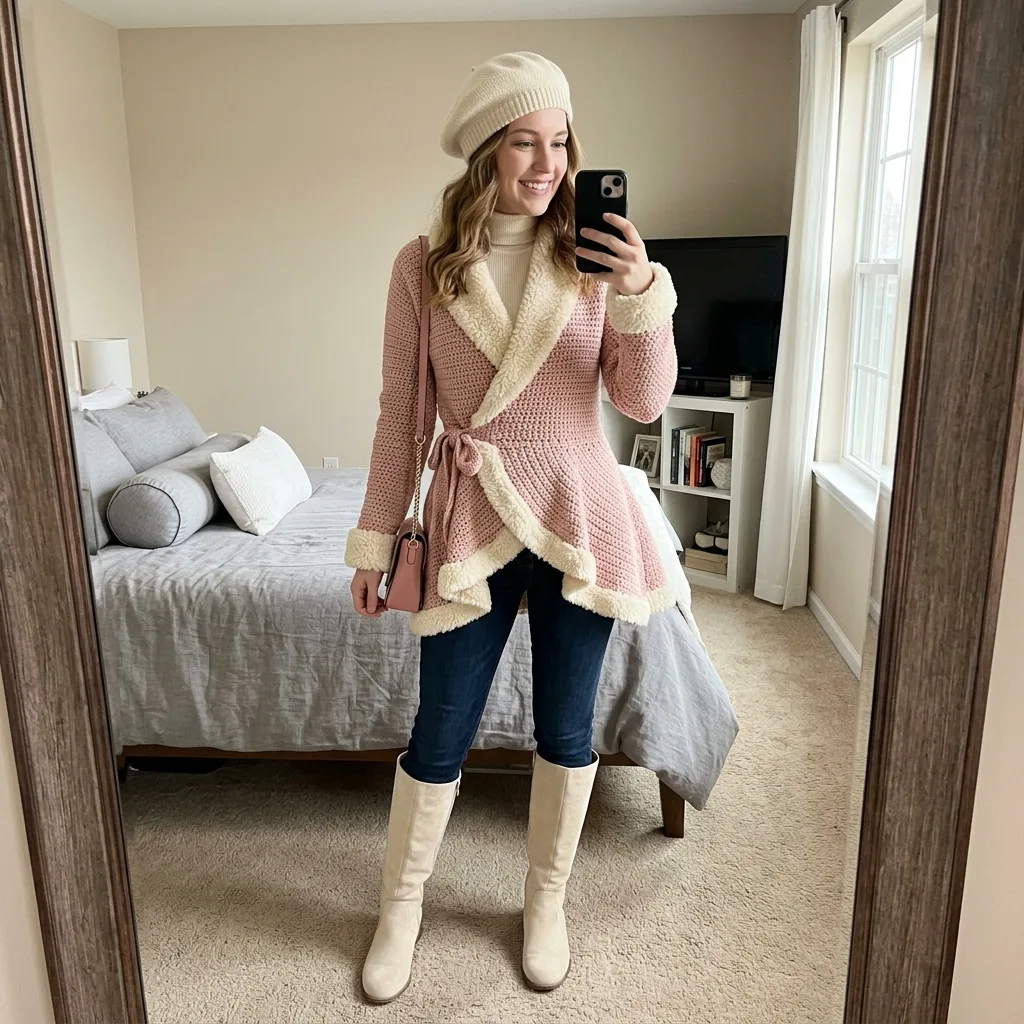 Blush Pink Shearling Crochet Cardigan Free Crochet Pattern