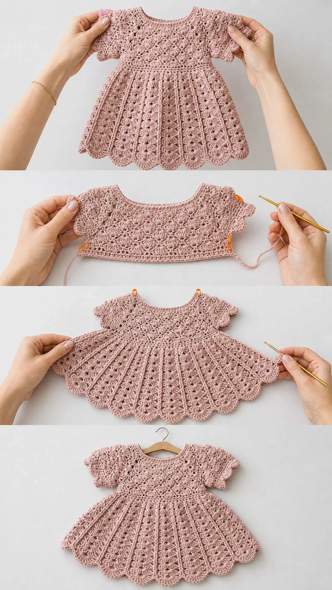 Blush Pink Shell Baby Dress Free Crochet Pattern