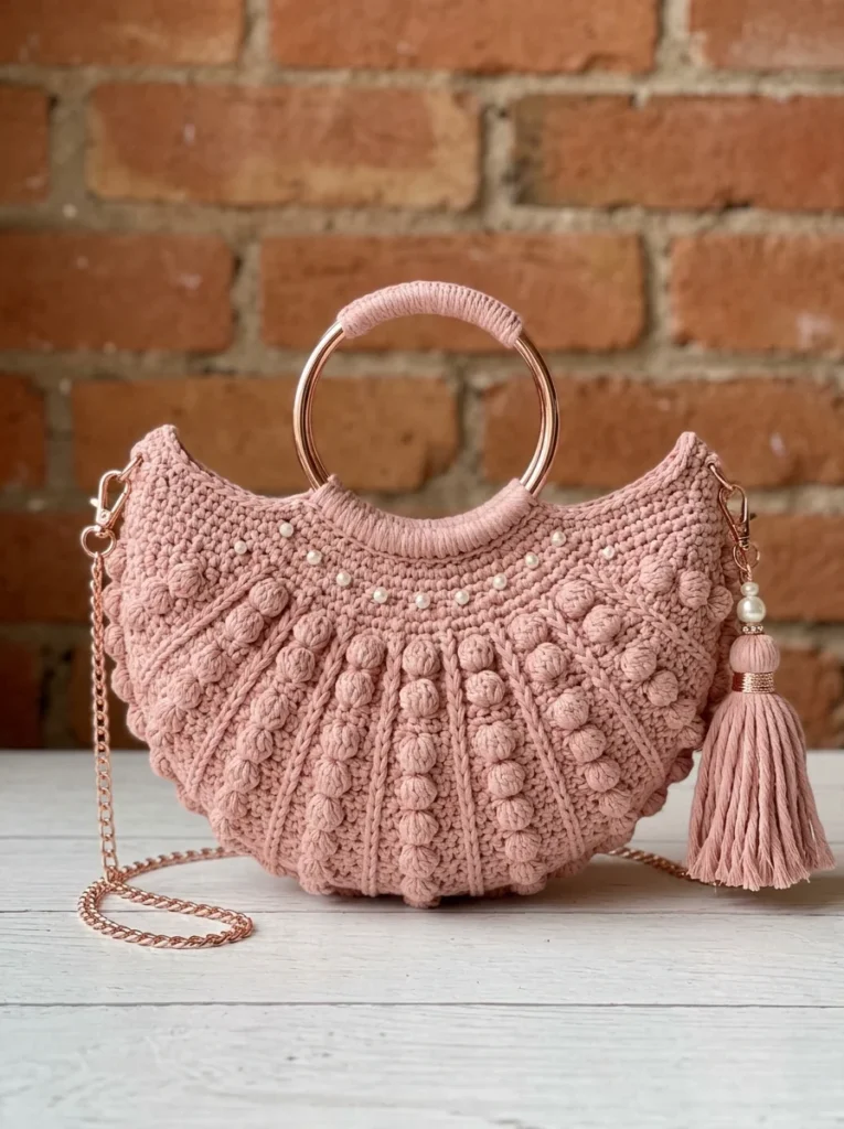 Blush Pink Shell Clutch with Pearl Accents Free Crochet Pattern