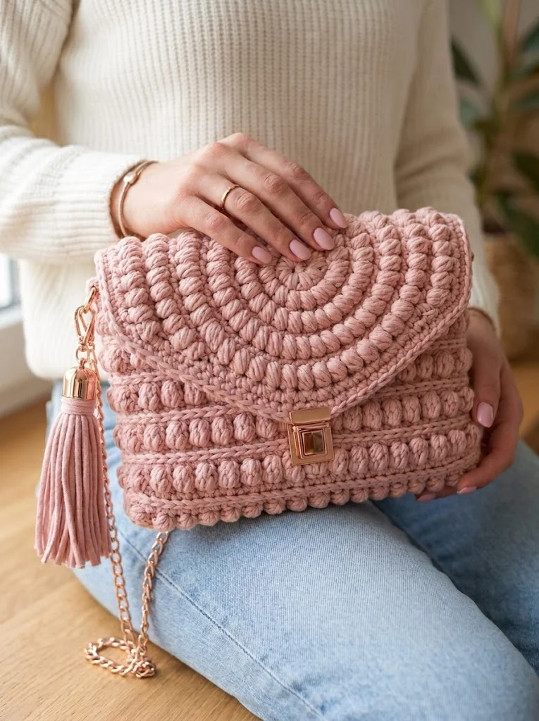 Blush Pink Spiral Envelope Clutch Free Crochet Pattern