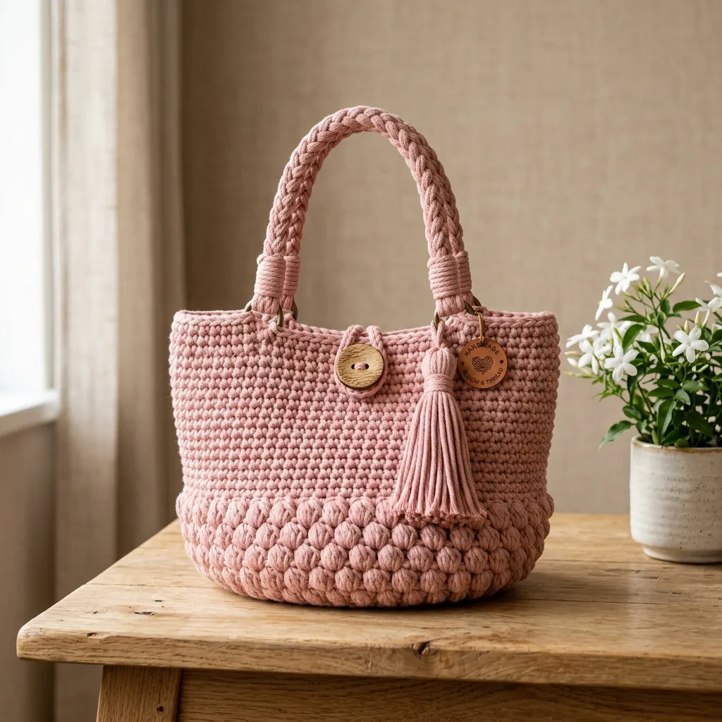 Blush Pink Tassel Tote Free Crochet Pattern
