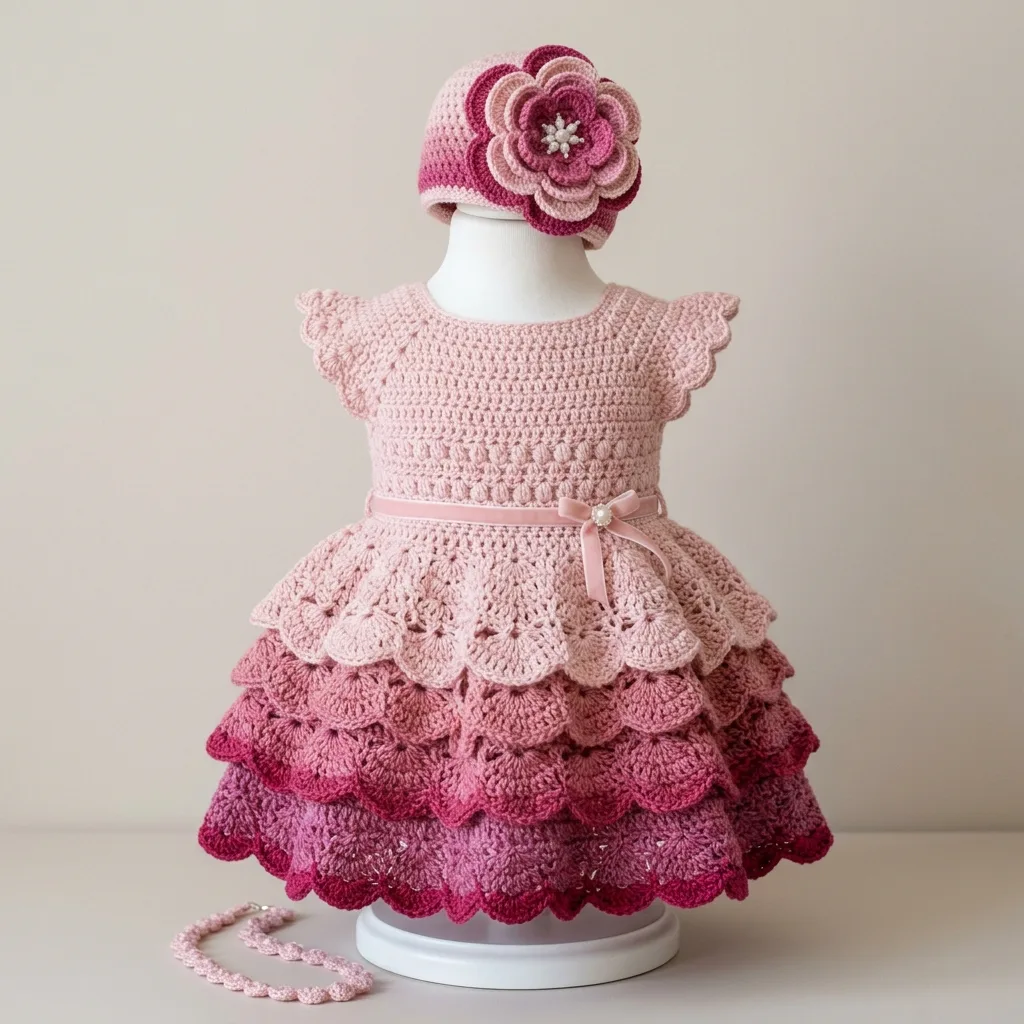 Blush Pink Tiered Baby Dress Free Crochet Pattern