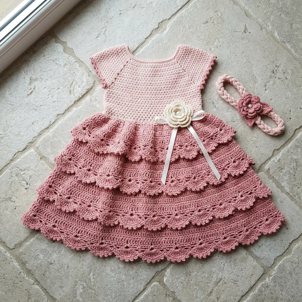 Blush Pink Tiered Baby Dress Free Crochet Pattern