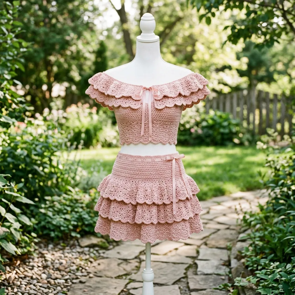 Blush Pink Tiered Ruffle Crochet Set Free Pattern
