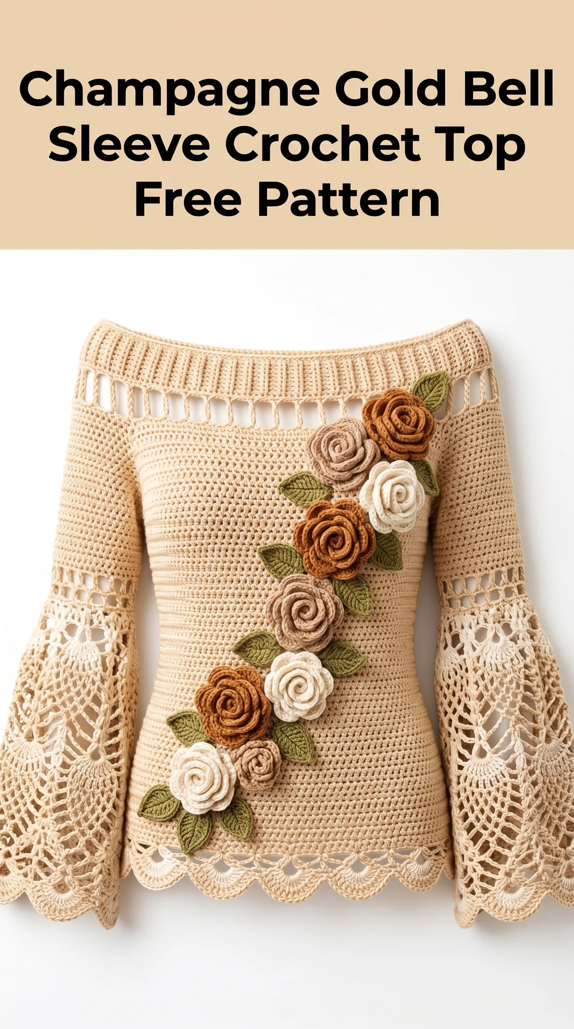 Champagne Gold Bell Sleeve Crochet Top Free Pattern