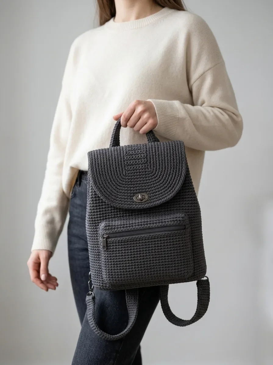 Charcoal Gray Modern Crochet Backpack Free Pattern