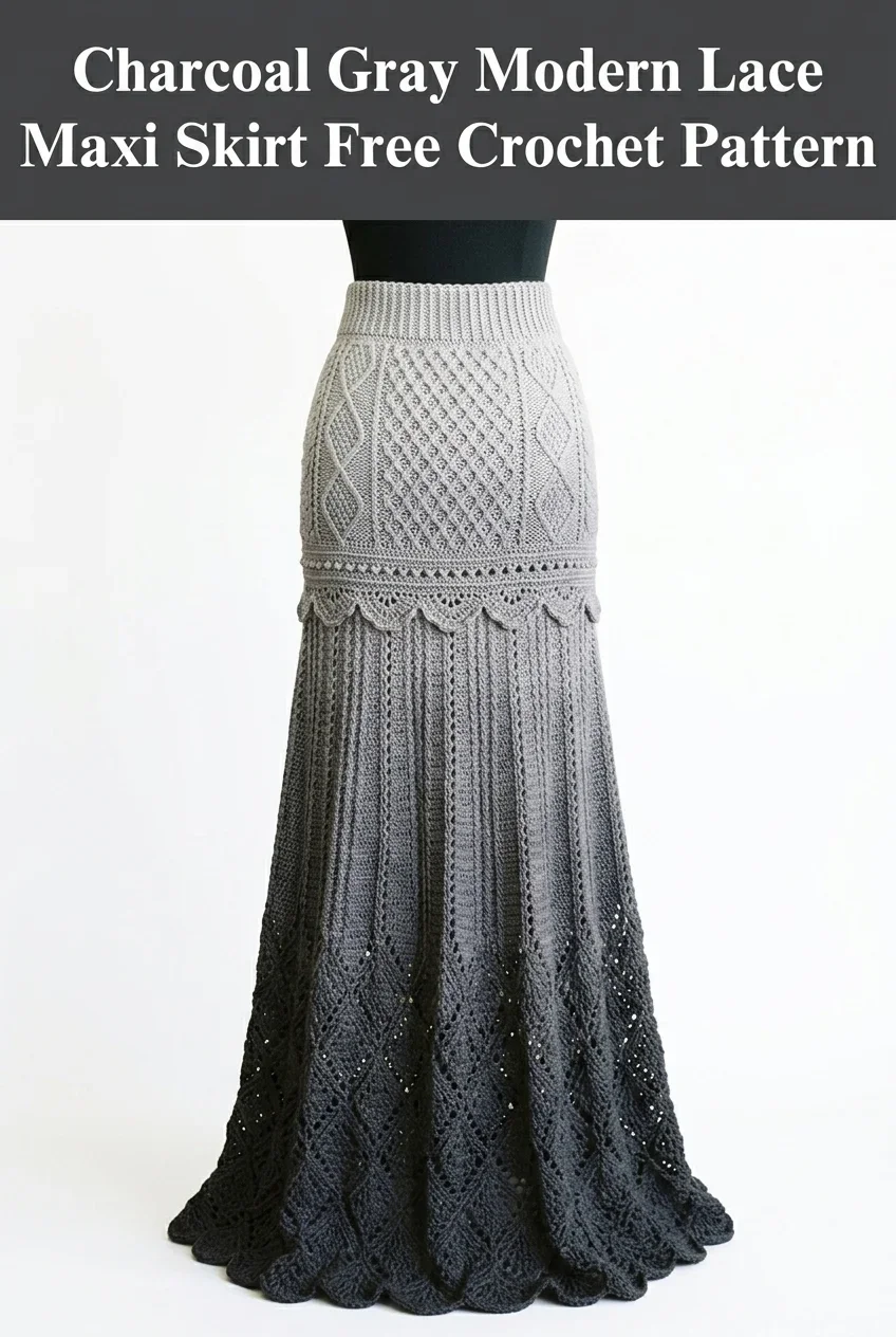 Charcoal Gray Modern Lace Maxi Skirt Free Crochet Pattern