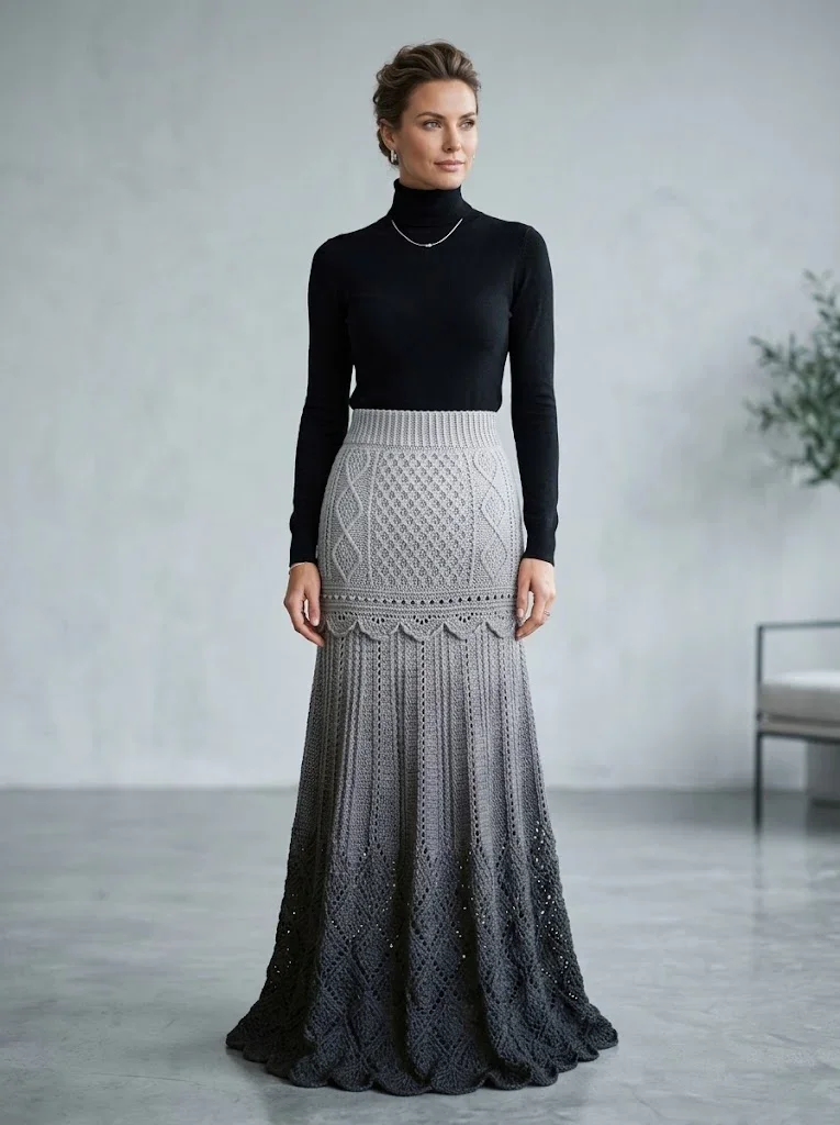 Charcoal Gray Modern Lace Maxi Skirt Free Crochet Pattern