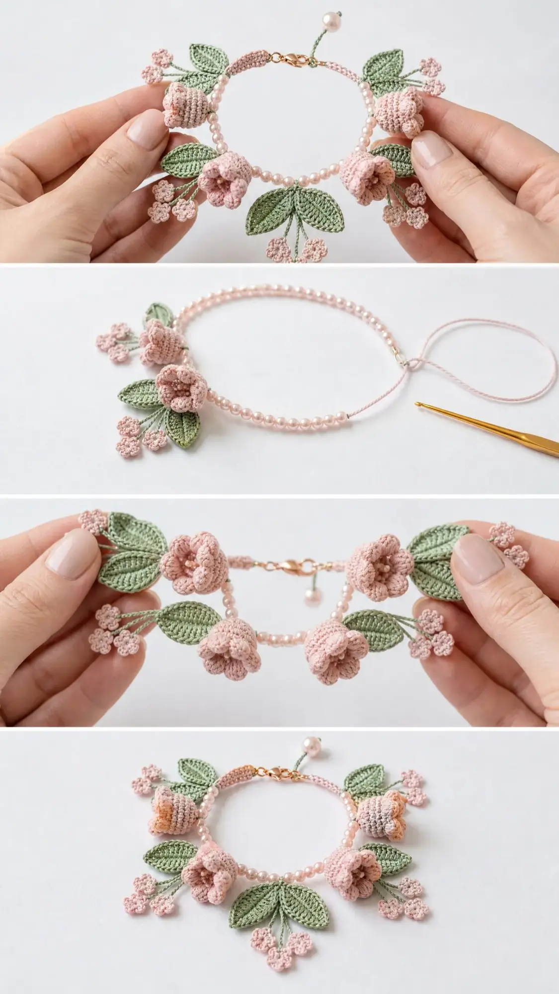 Cherry Blossom Pink Flower Crochet Bracelet Pattern