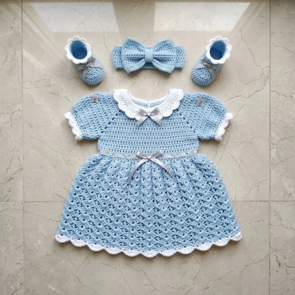 Cinderella Blue Baby Dress Set Free Crochet Pattern