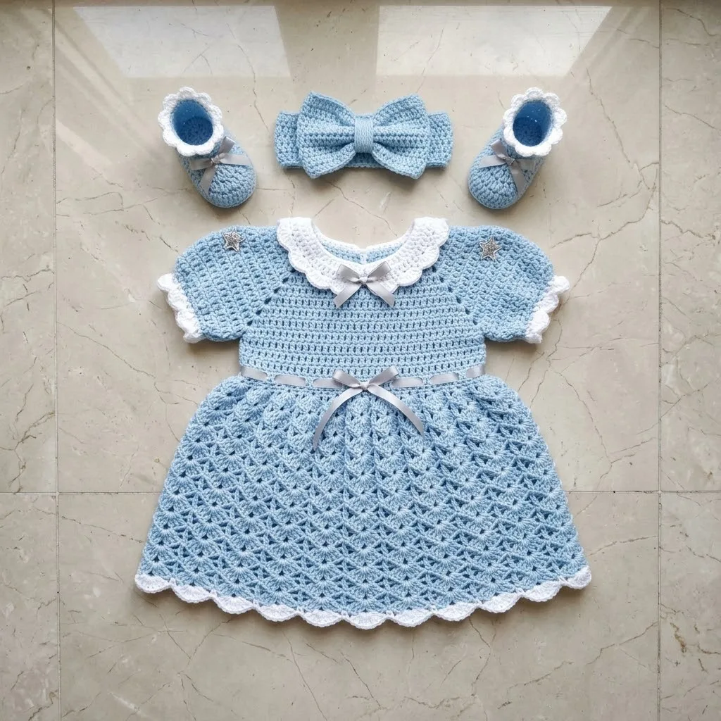 Cinderella Blue Baby Dress Set Free Crochet Pattern