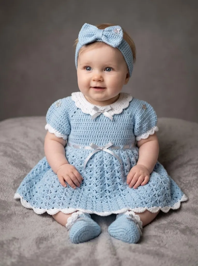 Cinderella Blue Baby Dress Set Free Crochet Pattern