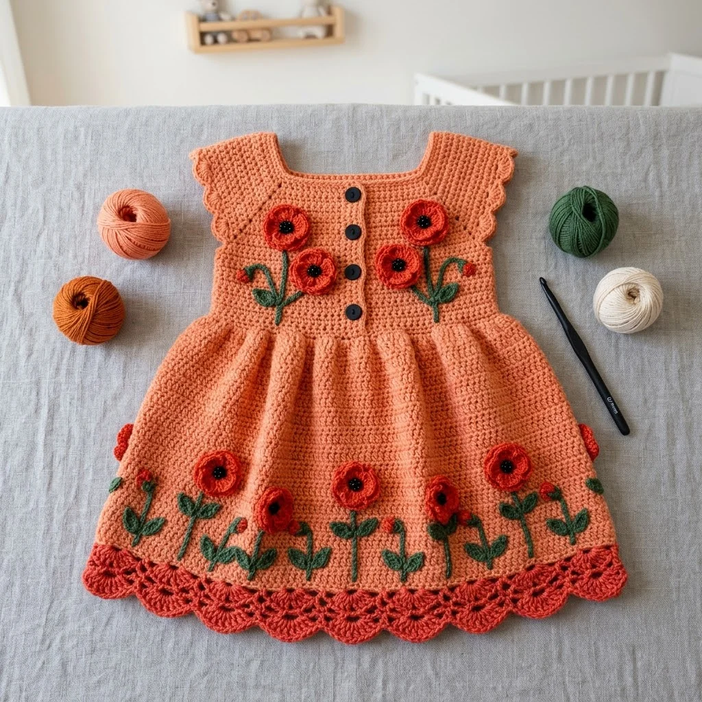 Coral Poppy Baby Dress Free Crochet Pattern
