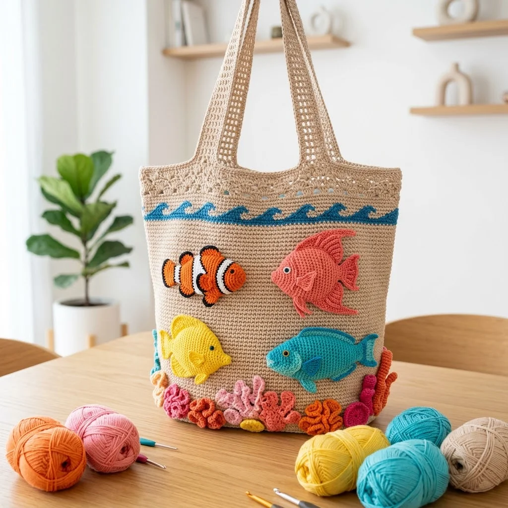 Coral Reef Fish Crochet Beach Tote Free Pattern