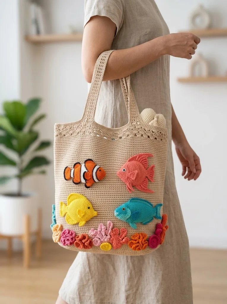 Coral Reef Fish Crochet Beach Tote Free Pattern