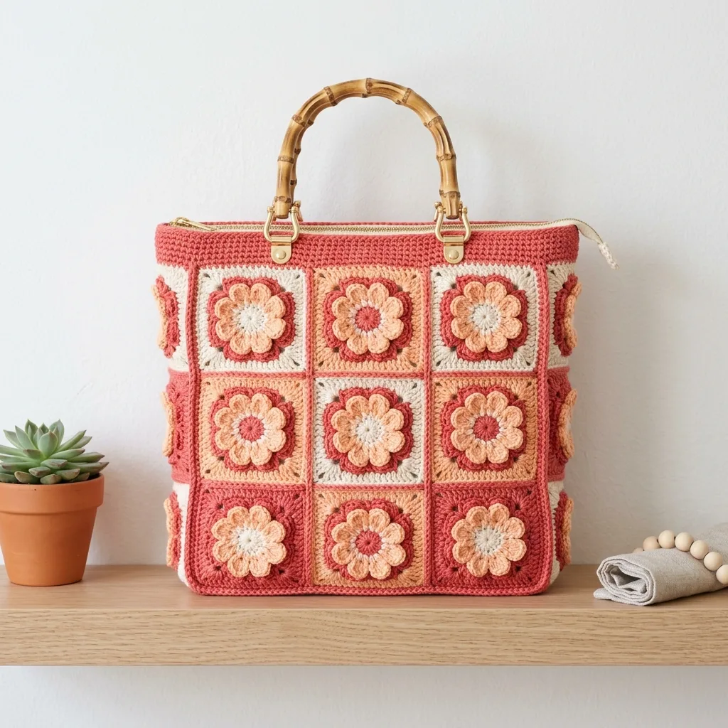 Coral Sunset African Flower Tote Free Crochet Pattern