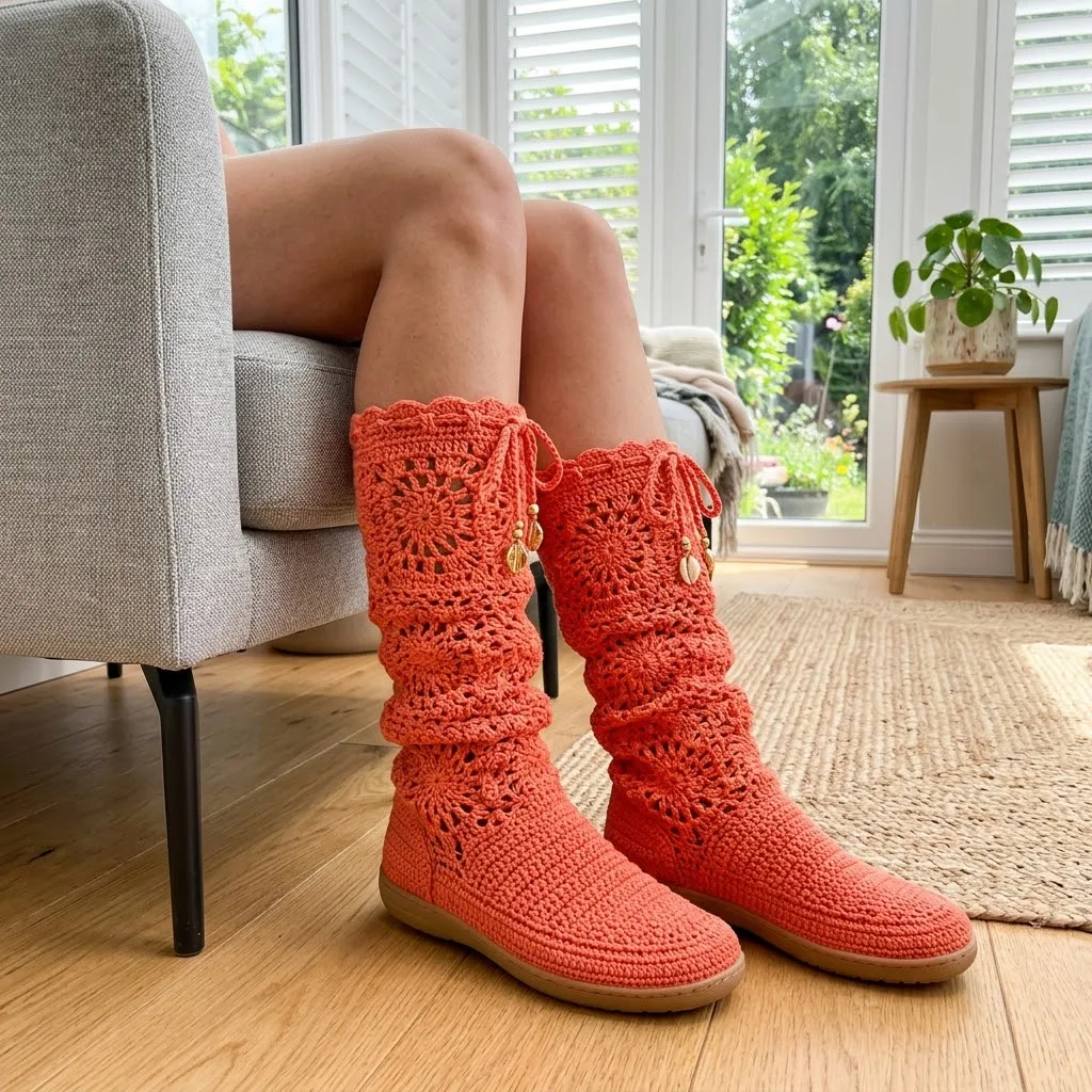 Coral Sunset Crochet Summer Boots Free Pattern