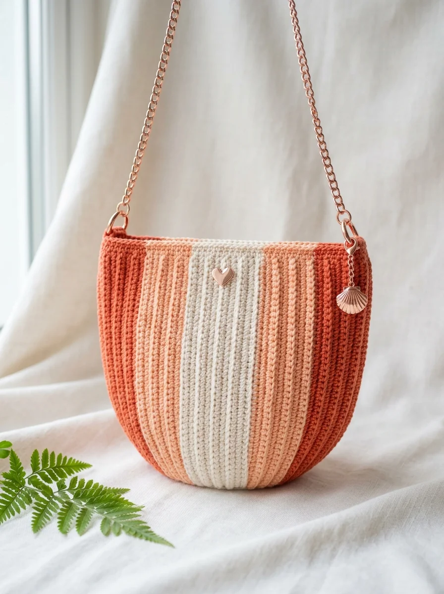 Coral Sunset Gradient Chain Purse Free Crochet Pattern