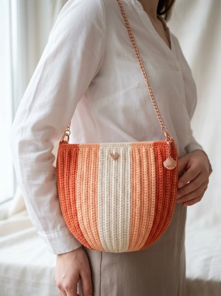 Coral Sunset Gradient Chain Purse Free Crochet Pattern
