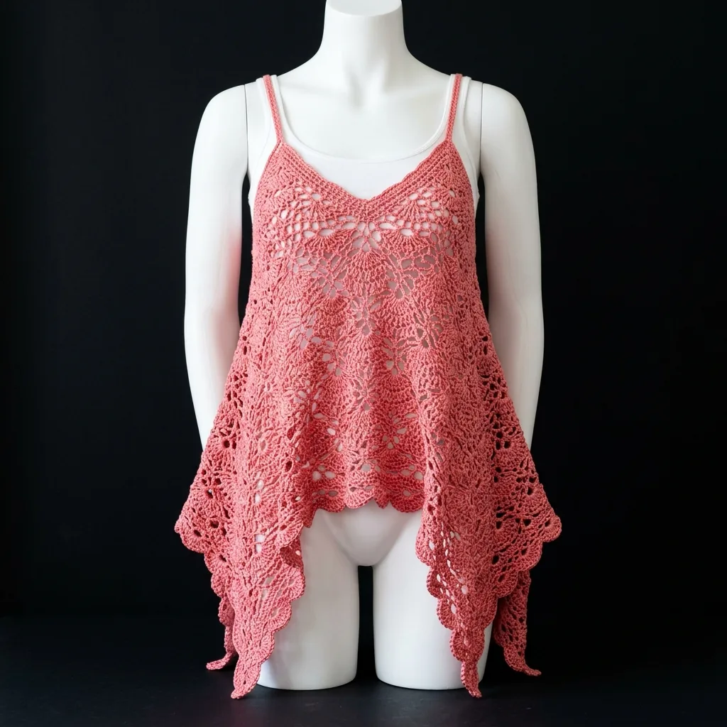 Coral Sunset Lacy Tank Top Free Crochet Pattern