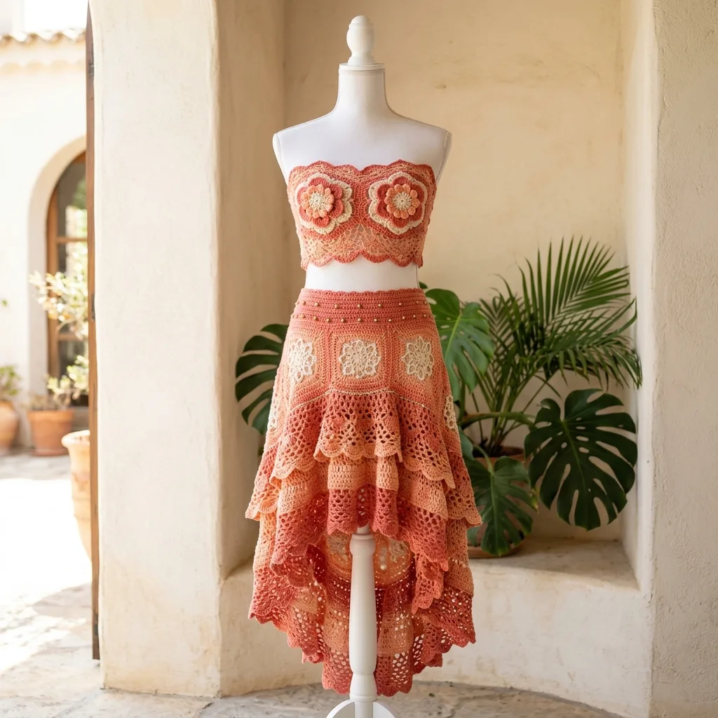 Coral Sunset Mandala Crochet Two-Piece Free Pattern