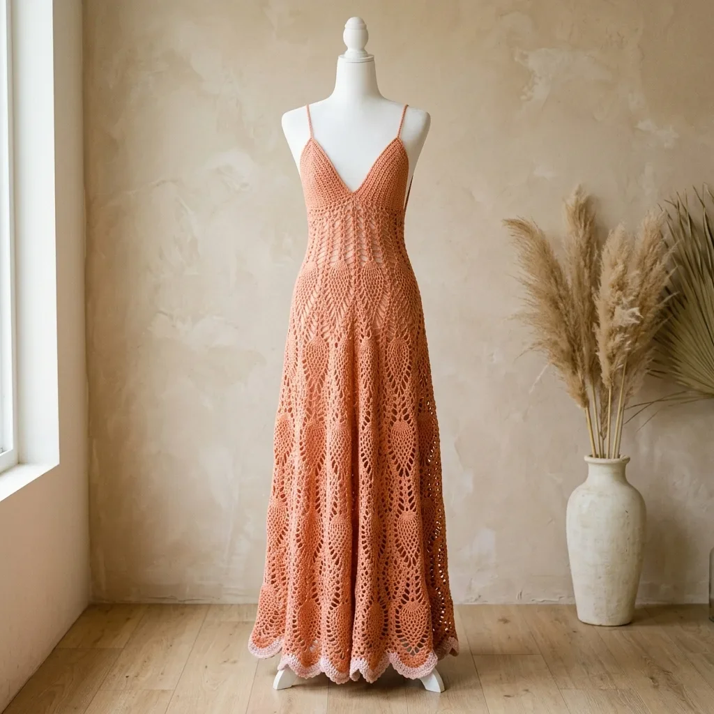 Coral Sunset Pineapple Lace Maxi Free Crochet Pattern