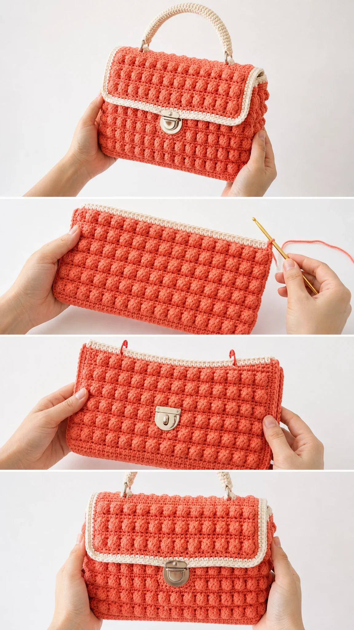Coral Sunset Textured Handbag Free Crochet Pattern