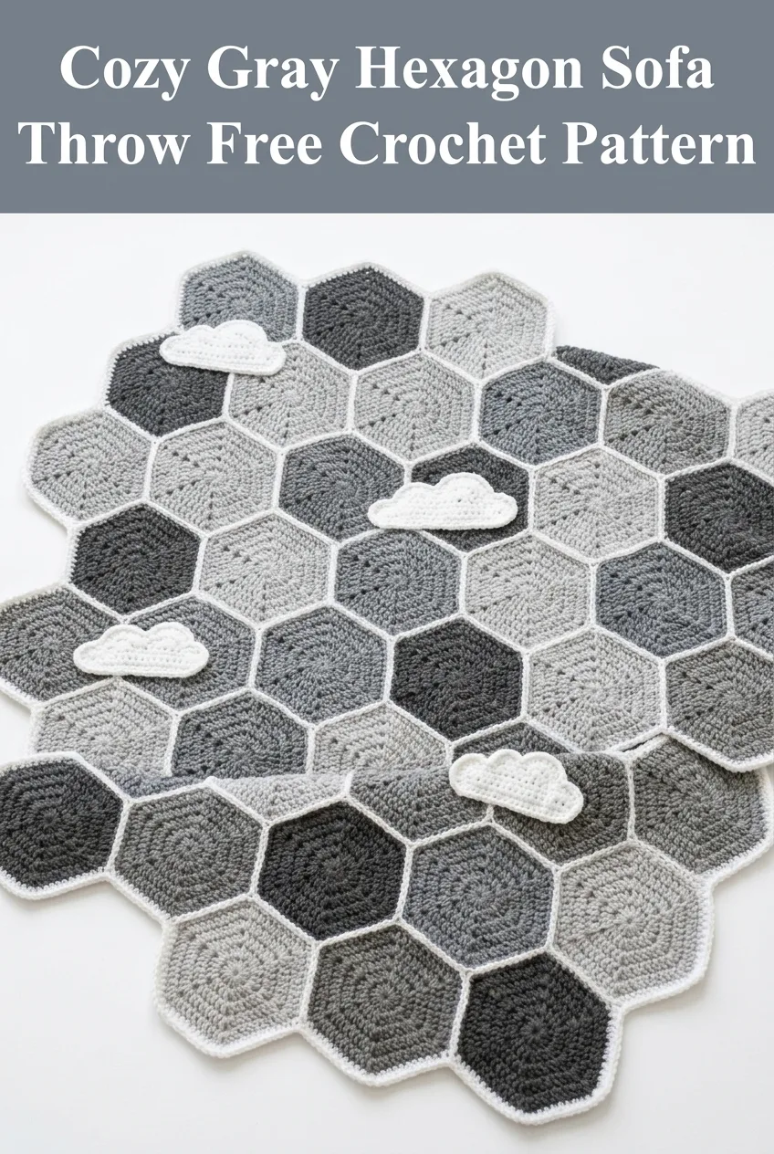 Cozy Gray Hexagon Sofa Throw Free Crochet Pattern