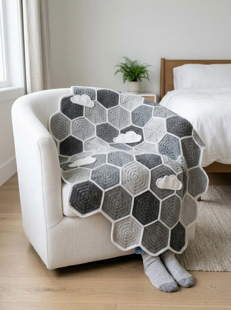 Cozy Gray Hexagon Sofa Throw Free Crochet Pattern