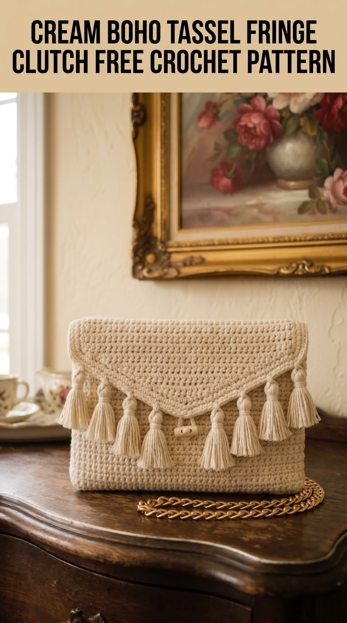Cream Boho Tassel Fringe Clutch Free Crochet Pattern
