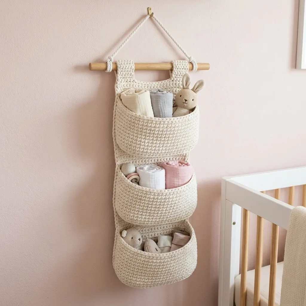 Cream White Nursery Wall Organizer Free Crochet Pattern