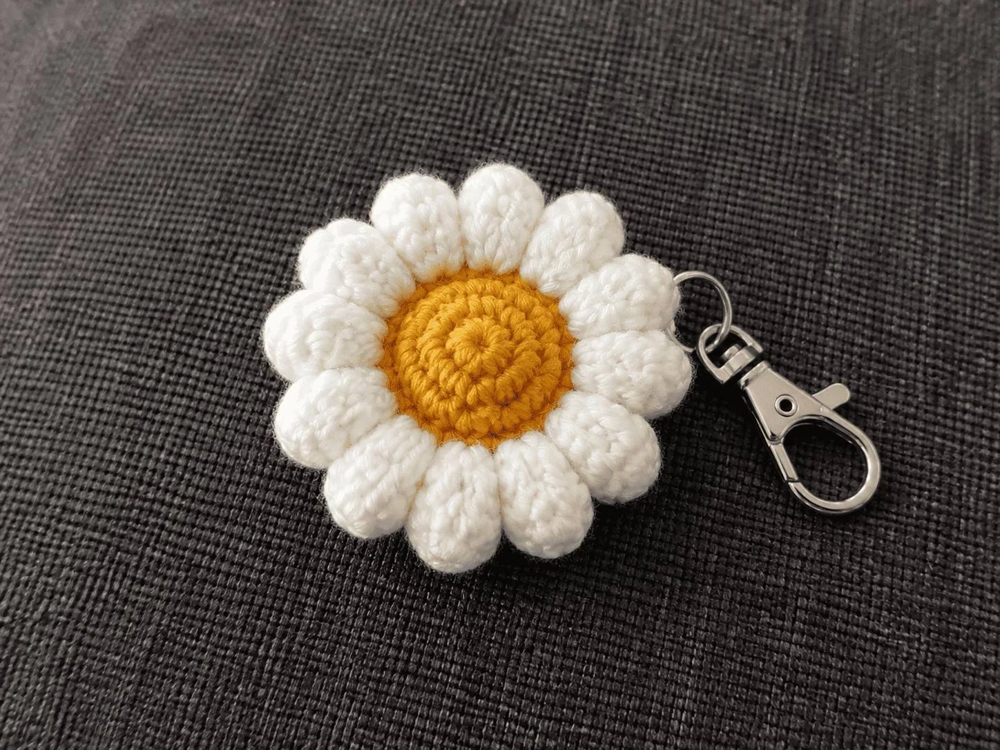 Finished crochet flower keychain