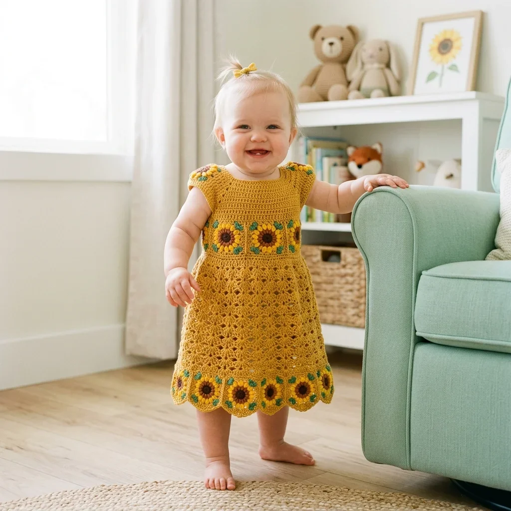 Crochet Sunflower Baby Dress Free Pattern