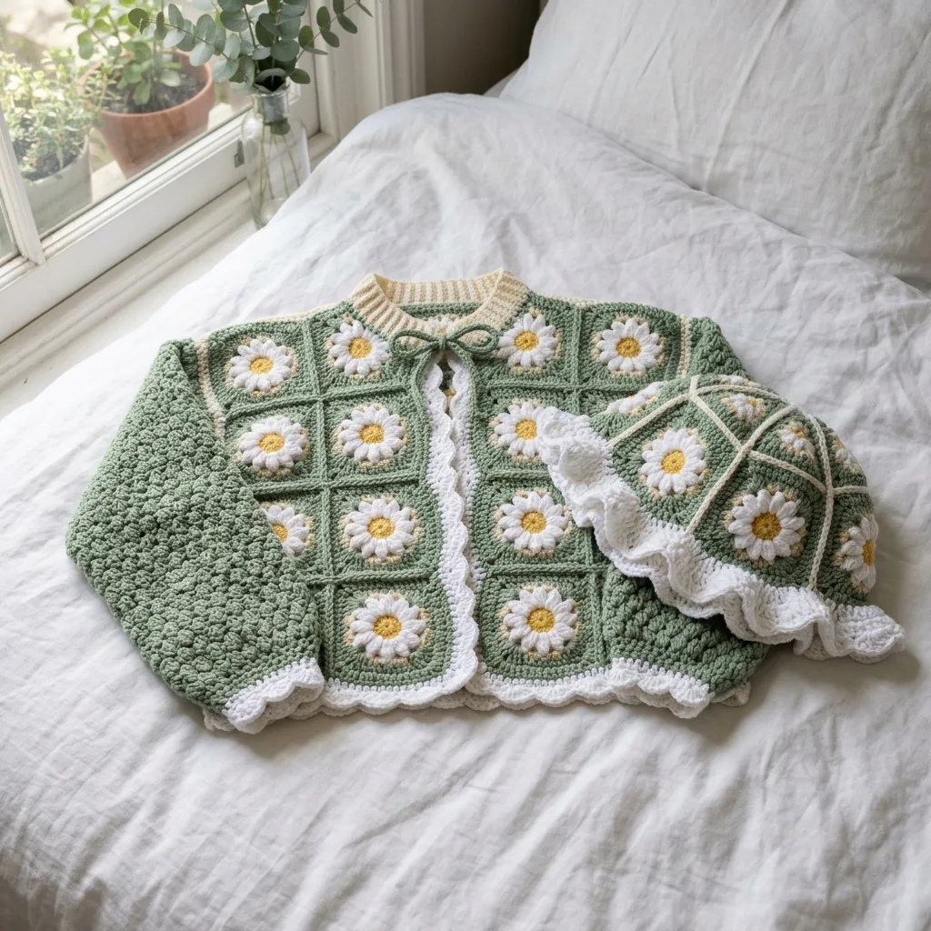Daisy Granny Square Cardigan Set Free Crochet Pattern