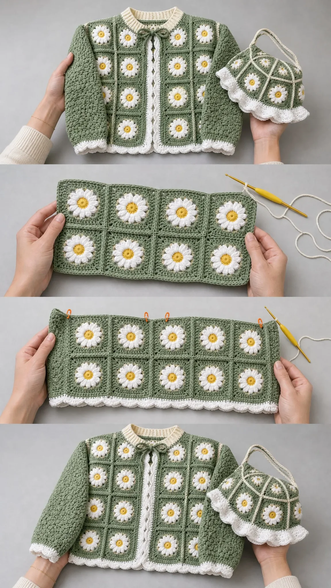 Daisy Granny Square Cardigan Set Free Crochet Pattern