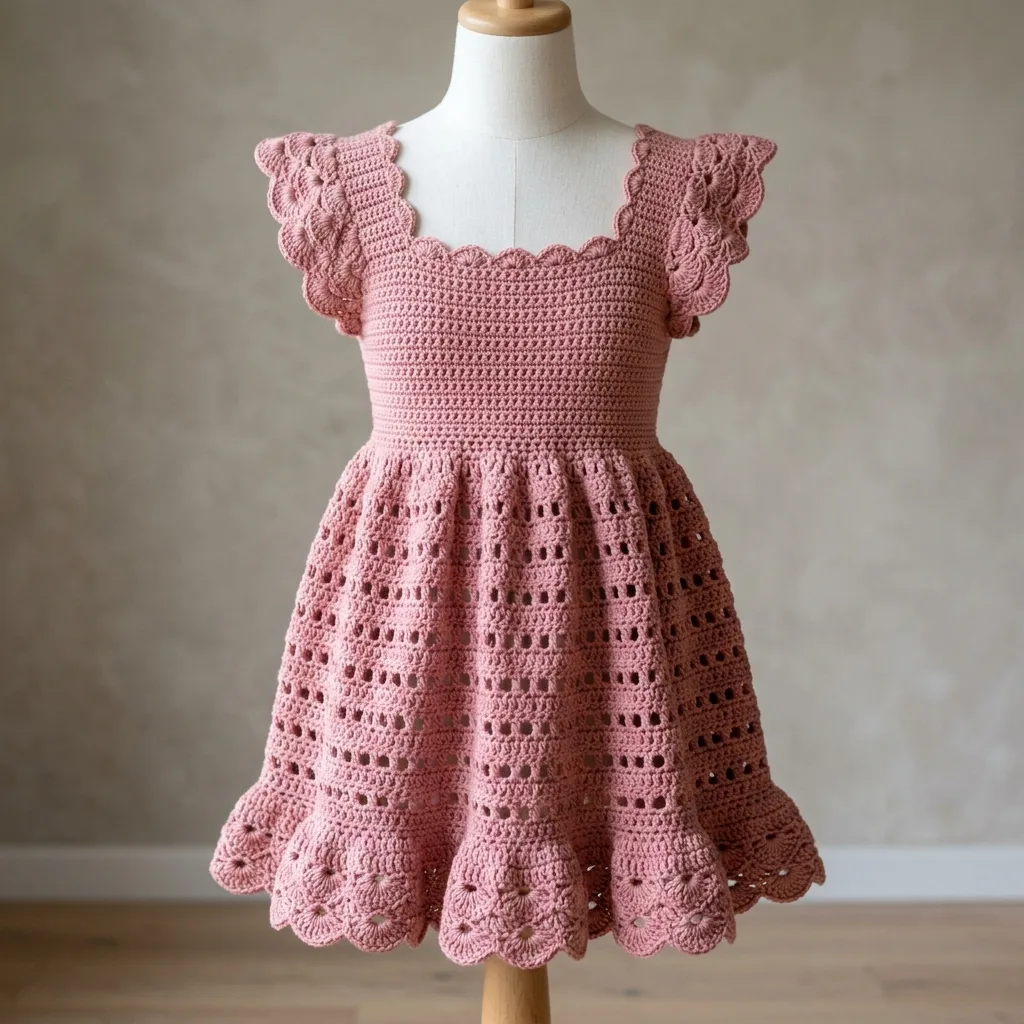 Dusty Rose Babydoll Crochet Dress Free Pattern