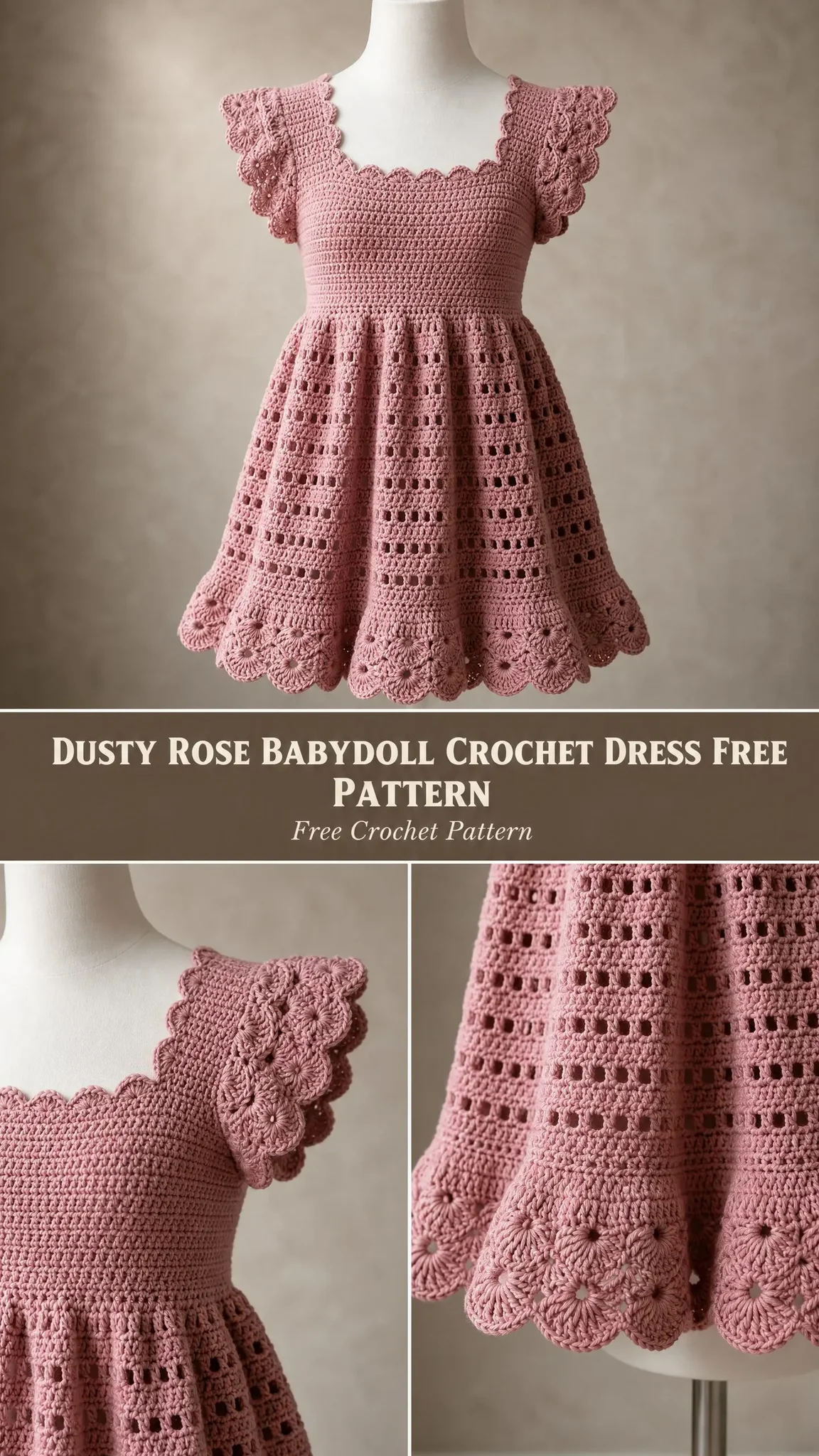 Dusty Rose Babydoll Crochet Dress Free Pattern
