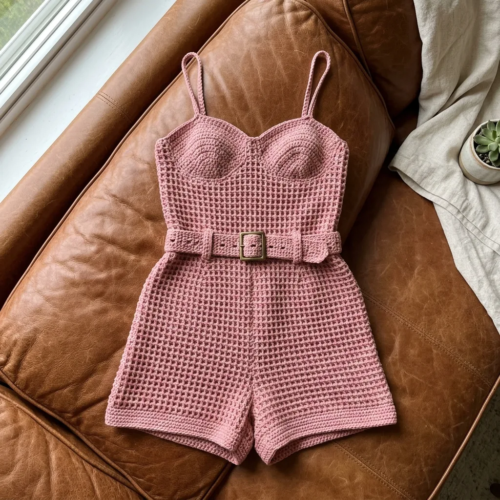 Dusty Rose Belted Crochet Romper Free Crochet Pattern