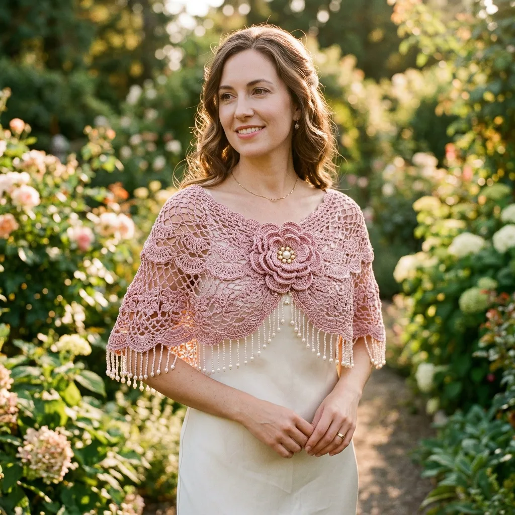 Dusty Rose Bloom Capelet Free Crochet Pattern