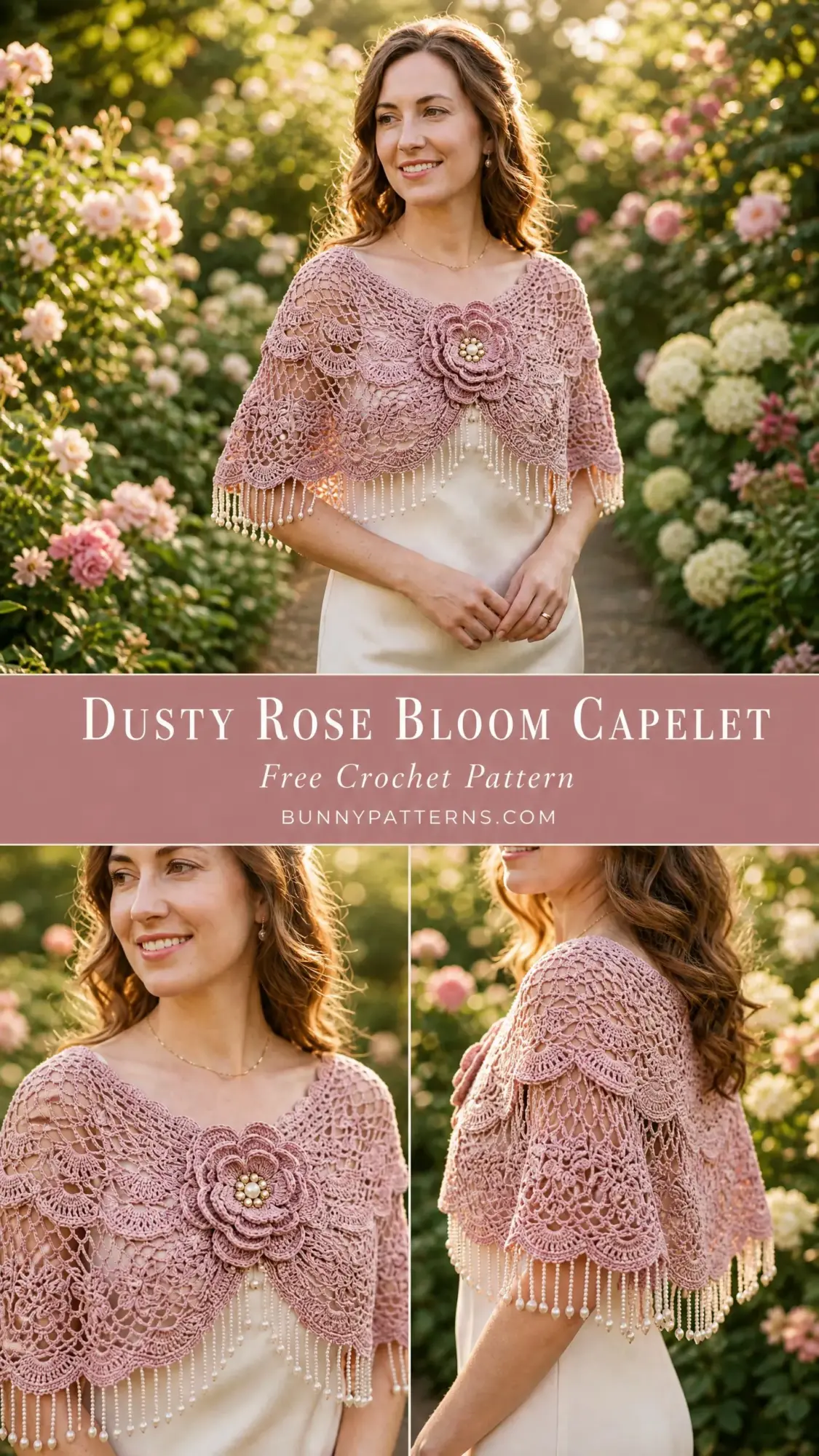 Dusty Rose Bloom Capelet Free Crochet Pattern