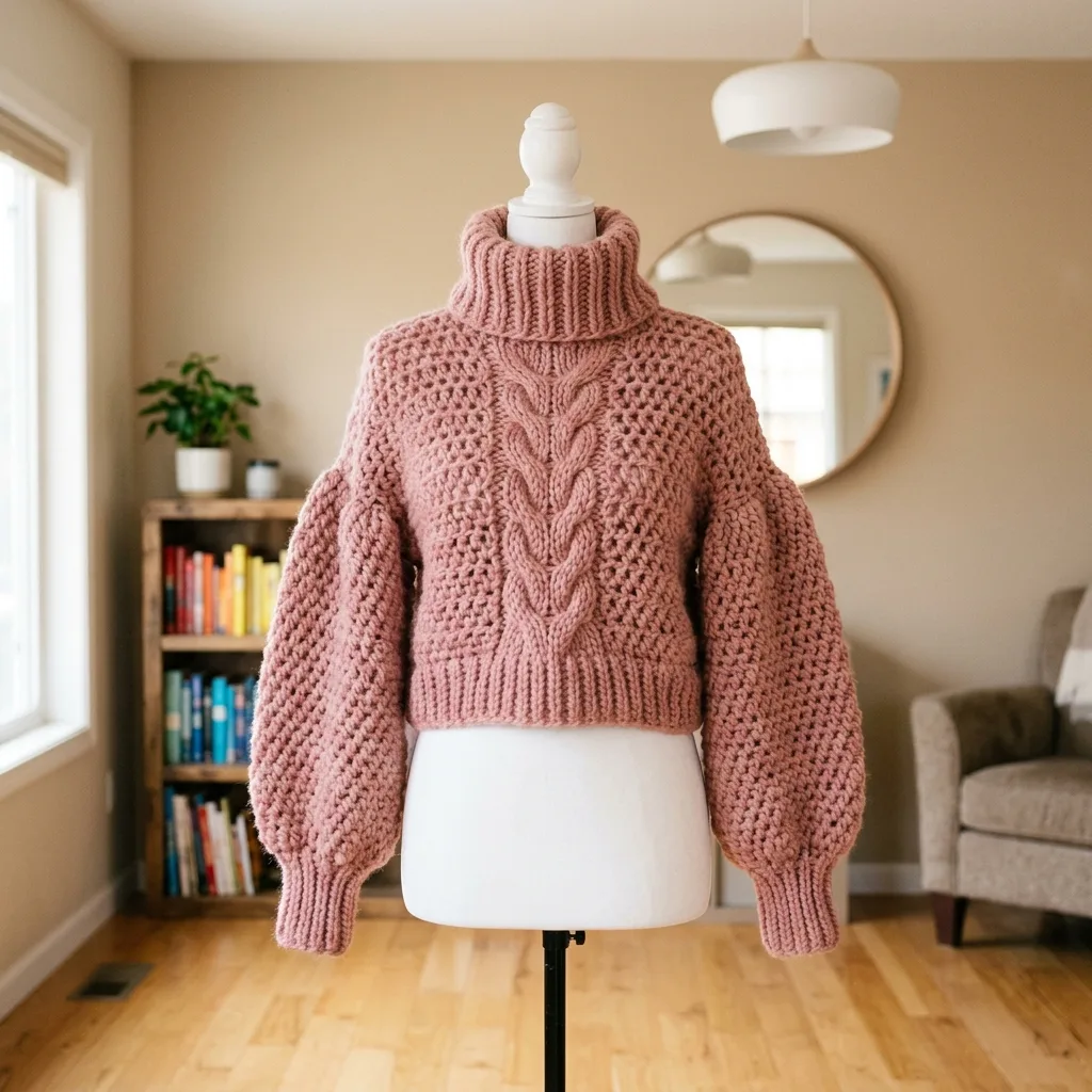 Dusty Rose Cable Crop Sweater Free Crochet Pattern