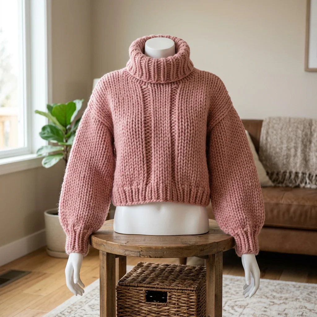 Dusty Rose Chunky Cropped Turtleneck Free Crochet Pattern