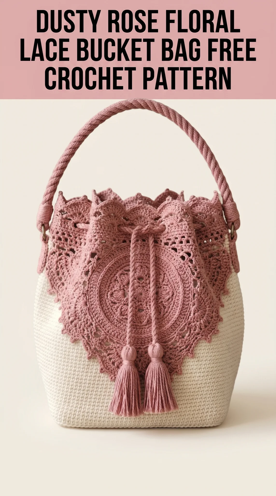 Dusty Rose Floral Lace Bucket Bag Free Crochet Pattern