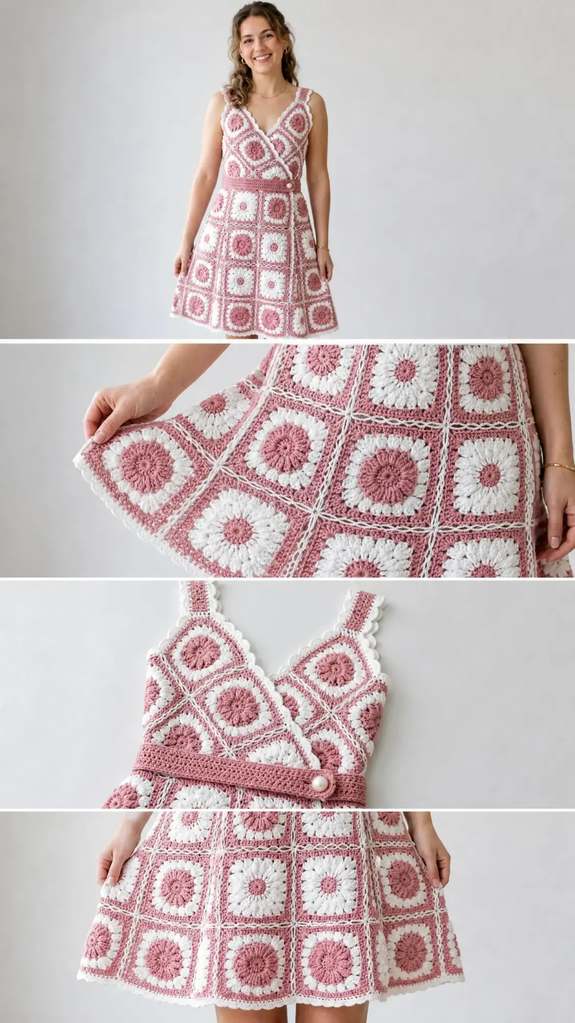 Dusty Rose Granny Square Summer Dress Free Crochet Pattern