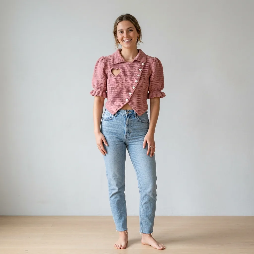 Dusty Rose Heart Cutout Crochet Top Free Pattern