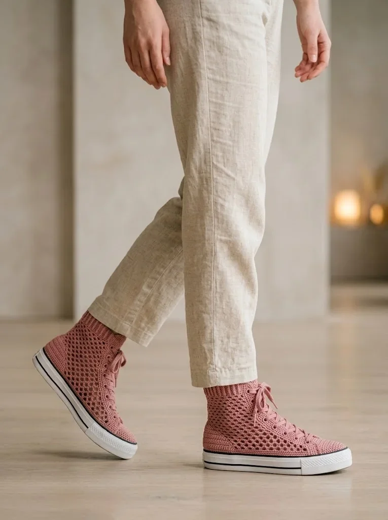 Dusty Rose Mesh Crochet Sneaker Boots Free Pattern